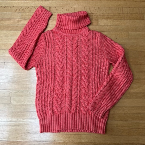 EDDIE BAUER coral coloured chunky cable knit turtleneck angora blend sweater - Picture 14 of 14